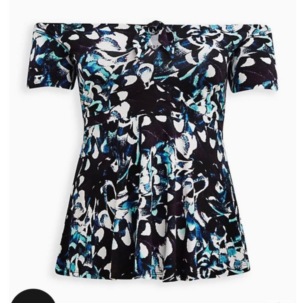 NWT TORRID 5X SUPER SOFT TIE- FRONT ON OR OFF-SHOULDER PEPLUM TOP-FLORAL SIZE … - Picture 6 of 7